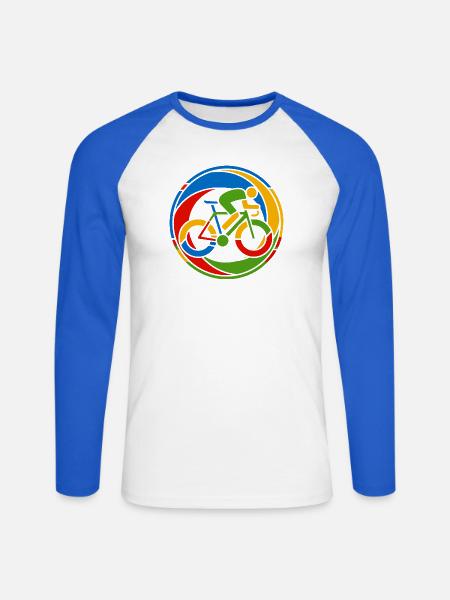 Buntes Fahrrad Rennrad Kunst Motiv - Unisex Baseballshirt langarm - Weiß/Royalblau