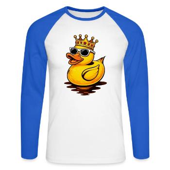 Cool rubber duck with crown and sunglasses - Unisex Long Sleeve Baseball T-Shirt - white/royal blue - Front - Nik (191cm)