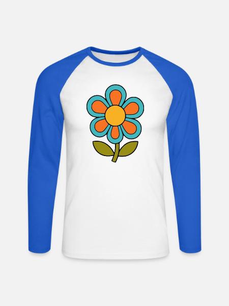 70s flower pattern retro flowerpower - Unisex Long Sleeve Baseball T-Shirt - white/royal blue