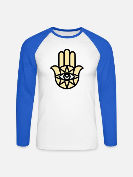 Hamsa Main de Fatima - T-shirt baseball manches longues Homme - blanc/bleu royal