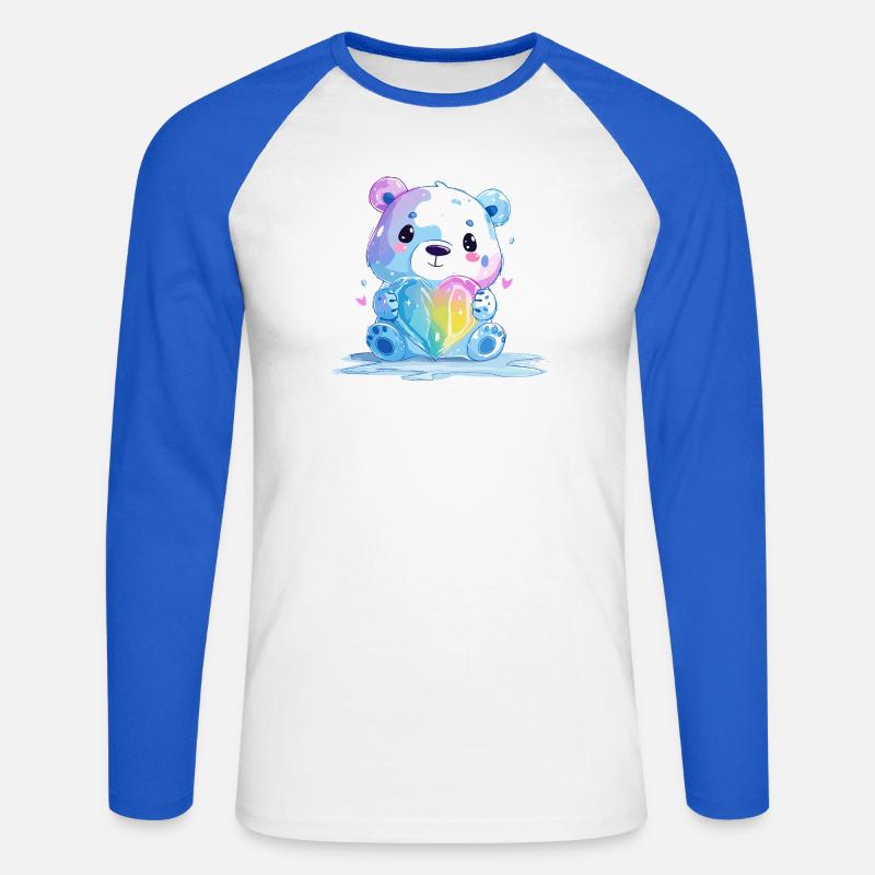 Süßer Eisbär mit Regenbogenherz - Unisex Baseballshirt langarm - Weiß/Royalblau
