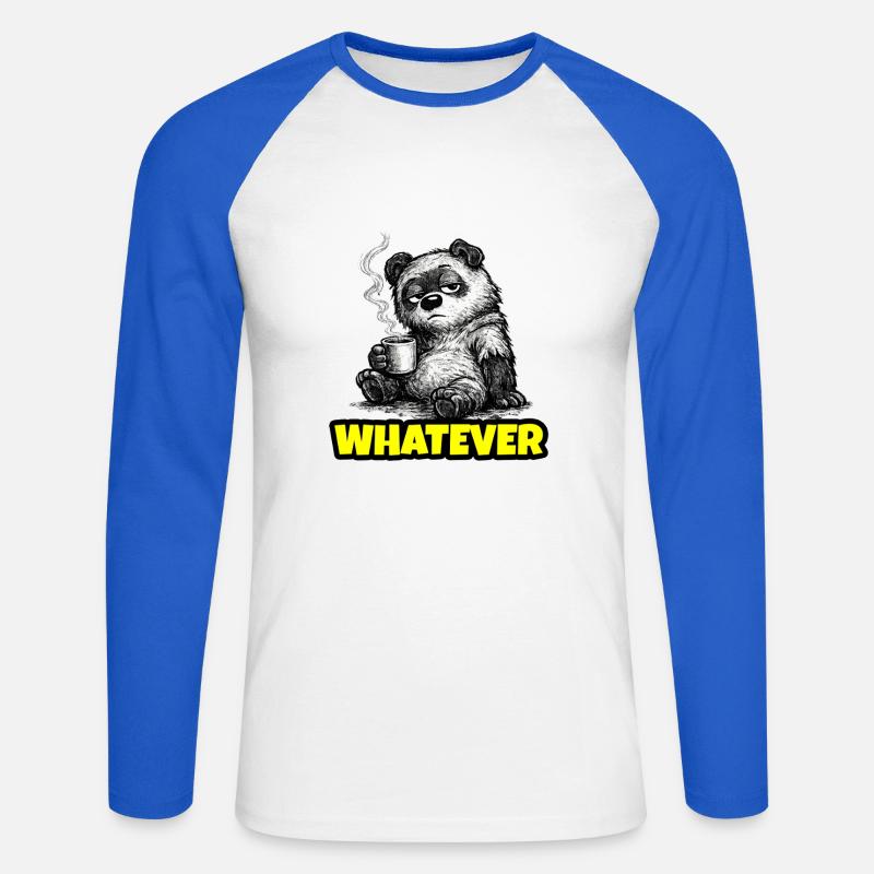 Whatever – Grumpy Bear Coffee (Sketch) - Unisex Baseballshirt langarm - Weiß/Royalblau