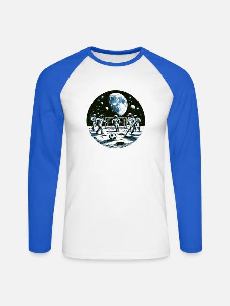 Mondfußball: Astronauten im Orbit - Unisex Baseballshirt langarm - Weiß/Royalblau
