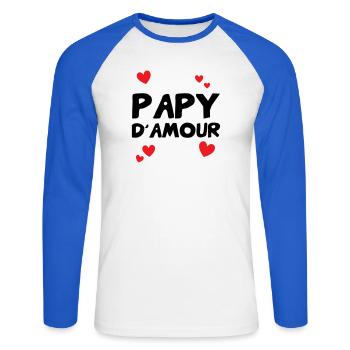 Opa der Liebe – Familien-Zärtlichkeits-Humorgeschenk - Unisex Baseballshirt langarm - Weiß/Royalblau - Vorne - Nik (191cm)