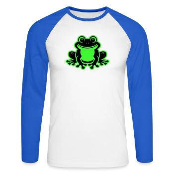 Kröte Comic Frosch - Unisex Baseballshirt langarm - Weiß/Royalblau - Vorne - Nik (191cm)