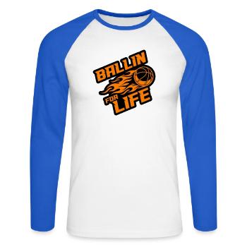Basketball Ballin : Diction - T-shirt baseball manches longues Homme - blanc/bleu royal - Devant - Nik (191cm)