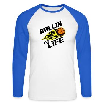 Basketball Ballin : Diction - T-shirt baseball manches longues Homme - blanc/bleu royal - Devant - Nik (191cm)