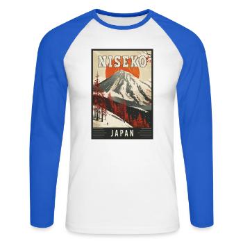 Winter Paradise in Niseko Japan Vintage Travel Art - Unisex Long Sleeve Baseball T-Shirt - white/royal blue - Front - Nik (191cm)
