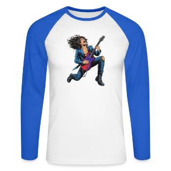 High-energy rock guitar performance - Unisex Long Sleeve Baseball T-Shirt - white/royal blue - Front - Nik (191cm)
