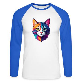 Katze - Unisex Baseballshirt langarm - Weiß/Royalblau - Vorne - Nik (191cm)