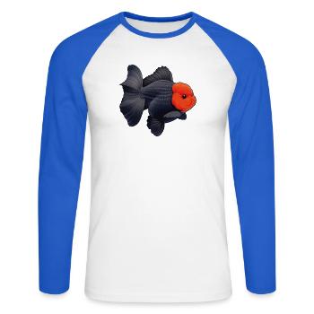 Grade Black Oranda with Red Head HQ Goldfish - Unisex Baseballshirt langarm - Weiß/Royalblau - Vorne - Nik (191cm)
