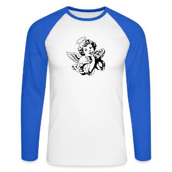 Pizza Angel – Chérubin avec une part de pizza - T-shirt baseball manches longues Homme - blanc/bleu royal - Devant - Nik (191cm)