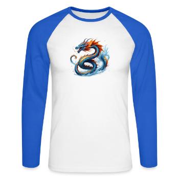 Dragon Bleu-Orange Tempête de Dragon - T-shirt baseball manches longues Homme - blanc/bleu royal - Devant - Nik (191cm)