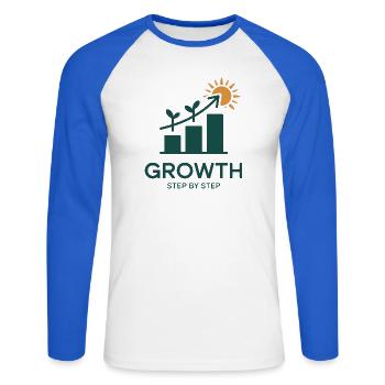 Growth Step by Step – Success & Growth - Unisex Long Sleeve Baseball T-Shirt - white/royal blue - Front - Nik (191cm)