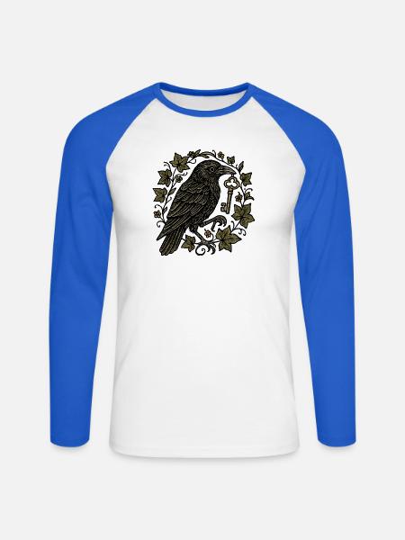 Rabe mit Schlüssel im Efeu - Unisex Baseballshirt langarm - Weiß/Royalblau