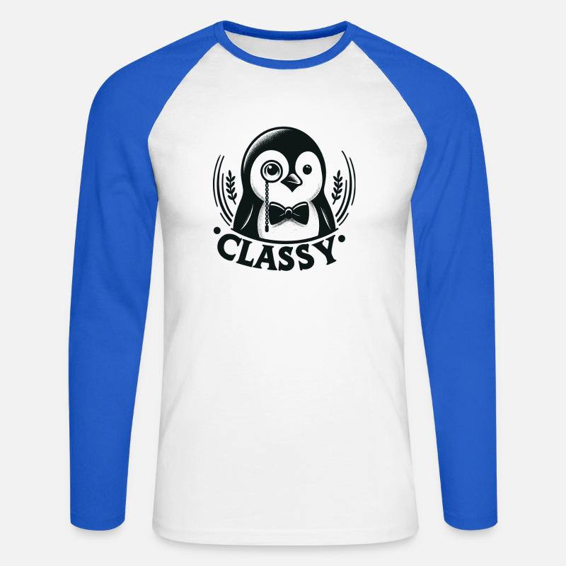 Pinguino elegante con monocolo - Maglia da baseball a manica lunga da uomo - bianco/blu royal