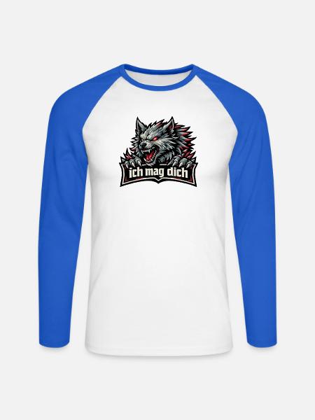 Fenriswolf Spruch – Ich mag dich - Unisex Baseballshirt langarm - Weiß/Royalblau