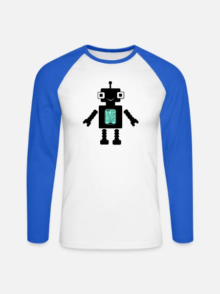 Robot Comic - T-shirt baseball manches longues Homme - blanc/bleu royal