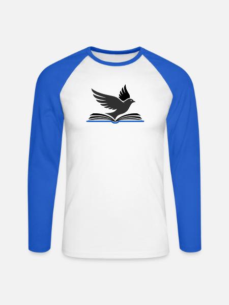 Bird flies out of book - Unisex Long Sleeve Baseball T-Shirt - white/royal blue