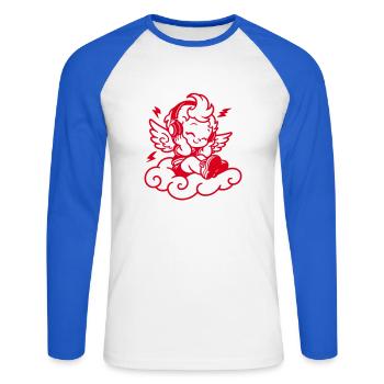 Ange de la musique – Chérubin avec casque - T-shirt baseball manches longues Homme - blanc/bleu royal - Devant - Nik (191cm)