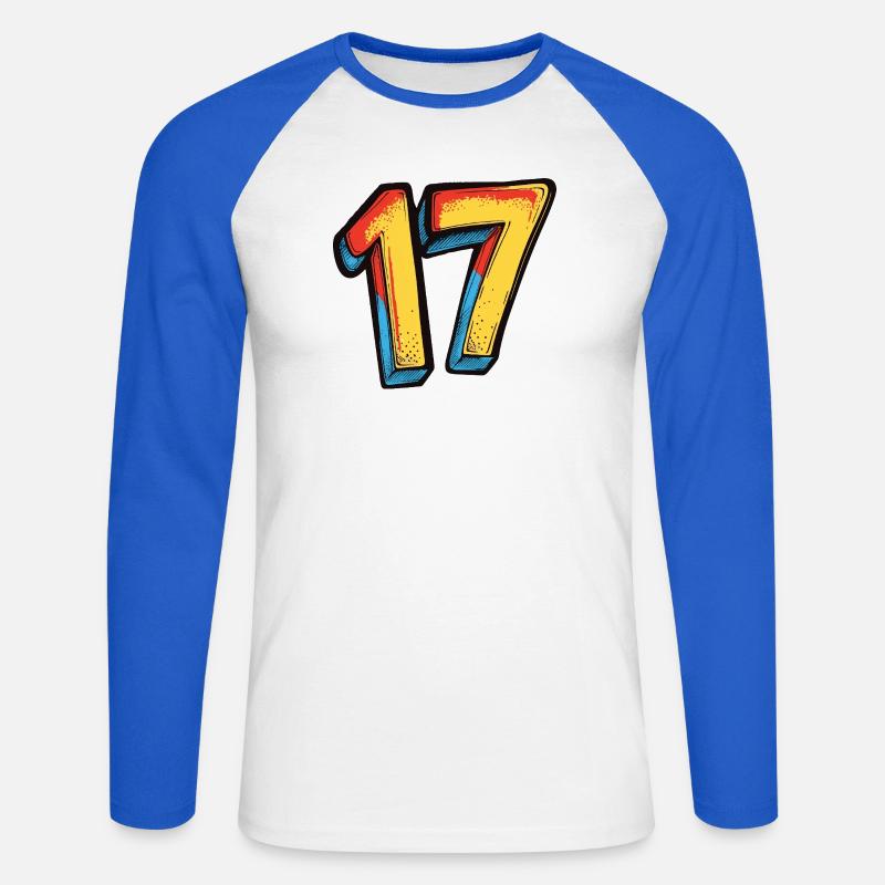 17 Numero Colorato - Maglia da baseball a manica lunga da uomo - bianco/blu royal
