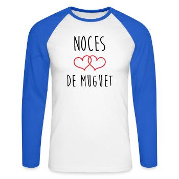 Lily of the Valley Wedding 13 years of marriage - Unisex Long Sleeve Baseball T-Shirt - white/royal blue - Front - Nik (191cm)