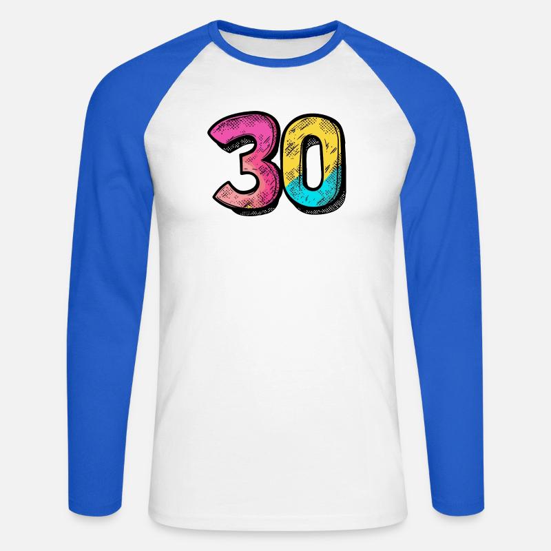 30 Numero Colorato - Maglia da baseball a manica lunga da uomo - bianco/blu royal