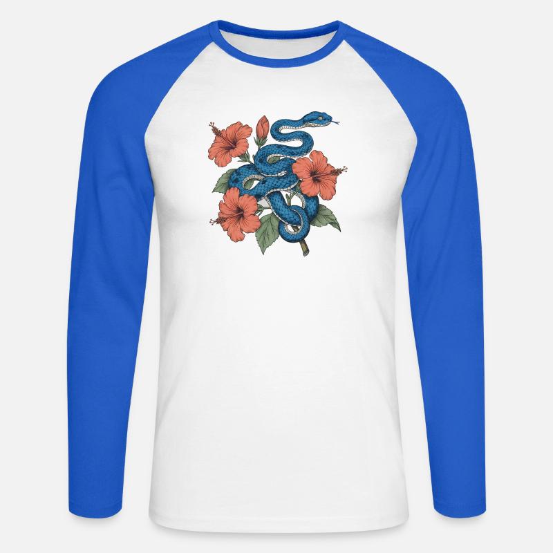 Serpente Azzurro tra l'ibisco - Maglia da baseball a manica lunga da uomo - bianco/blu royal