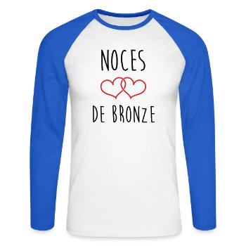 Bronze Wedding 22 Years of Love - Unisex Long Sleeve Baseball T-Shirt - white/royal blue - Front - Nik (191cm)