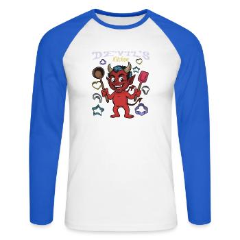 Teufels Küche Koch-Teufel - Unisex Baseballshirt langarm - Weiß/Royalblau - Vorne - Nik (191cm)