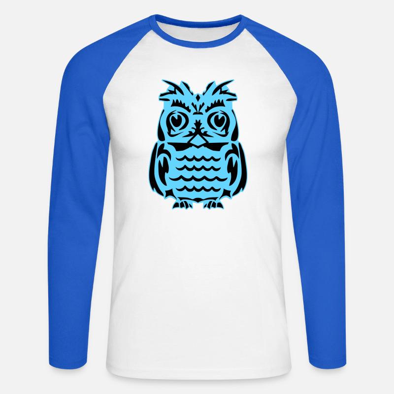 Lichtblaue abstrakte Eule - Unisex Baseballshirt langarm - Weiß/Royalblau