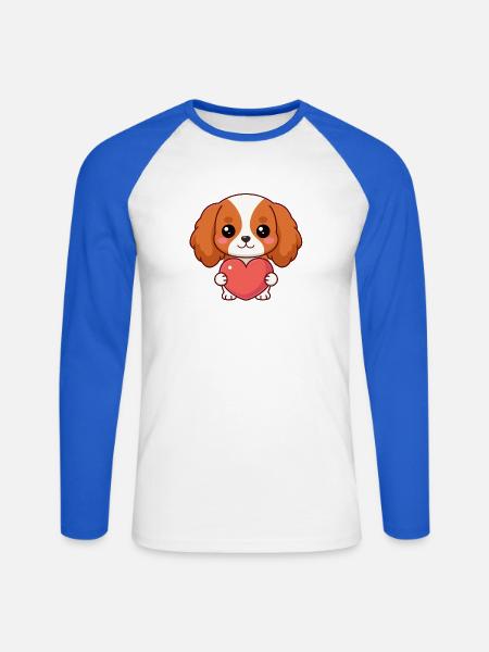 Süßer Hund mit rosa Herz - Unisex Baseballshirt langarm - Weiß/Royalblau