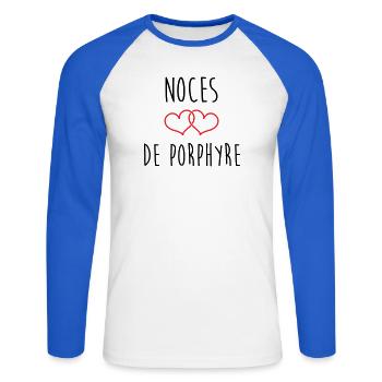 Porphyry Wedding 33 Years of Marriage - Unisex Long Sleeve Baseball T-Shirt - white/royal blue - Front - Nik (191cm)