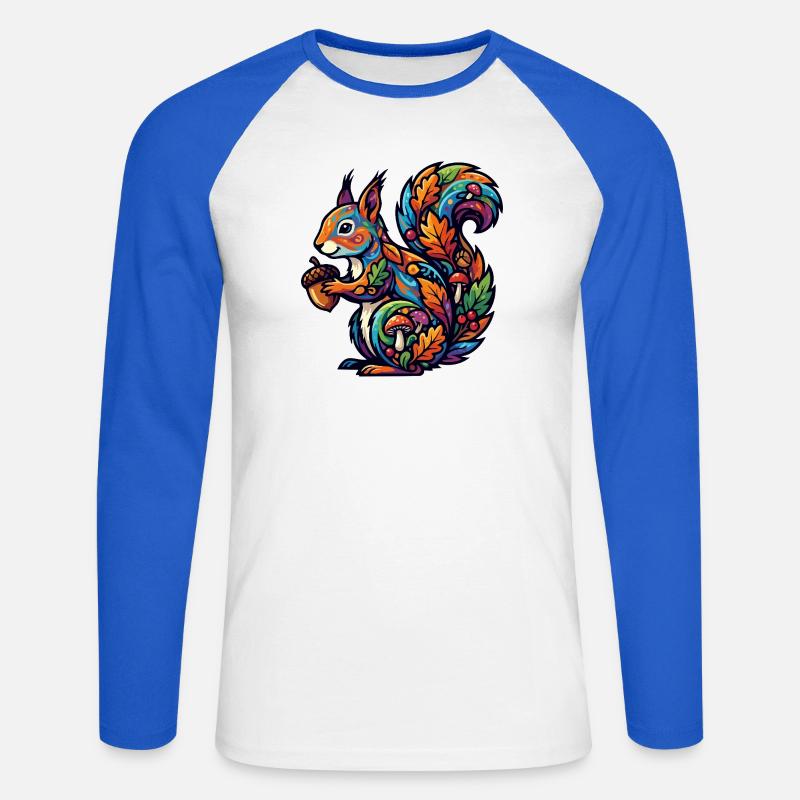 Buntes Eichhörnchen Herbstzauber Nuss Waldbewohner - Unisex Baseballshirt langarm - Weiß/Royalblau
