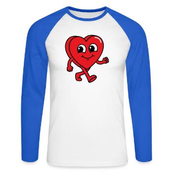 Cœur Ambulant - T-shirt baseball manches longues Homme - blanc/bleu royal - Devant - Nik (191cm)