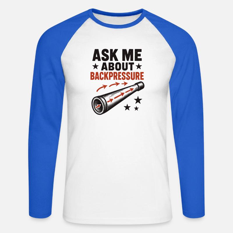 Frag mich nach Backpressure | Didgeridoo Technik - Unisex Baseballshirt langarm - Weiß/Royalblau