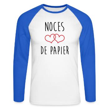 Paper wedding anniversary: 37 years of marriage - Unisex Long Sleeve Baseball T-Shirt - white/royal blue - Front - Nik (191cm)