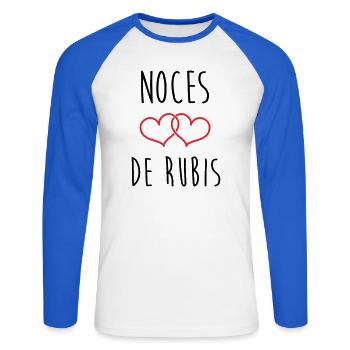 Ruby Wedding Anniversary - 35 years of marriage - Unisex Long Sleeve Baseball T-Shirt - white/royal blue - Front - Nik (191cm)