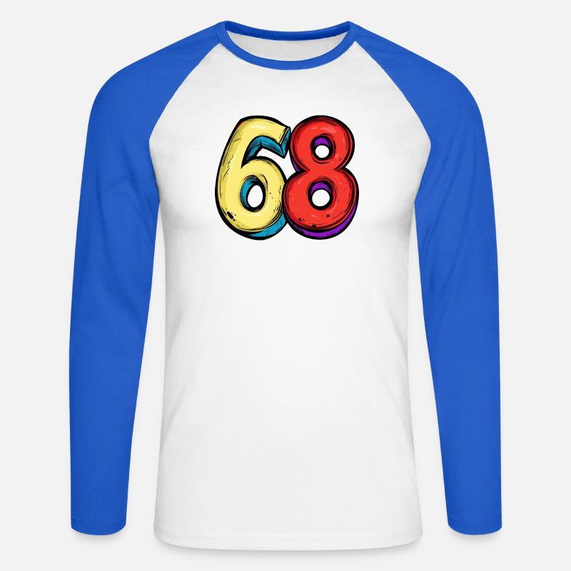 68 nummer färgglada - Långärmad basebolltröja herr - vit/kungsblå