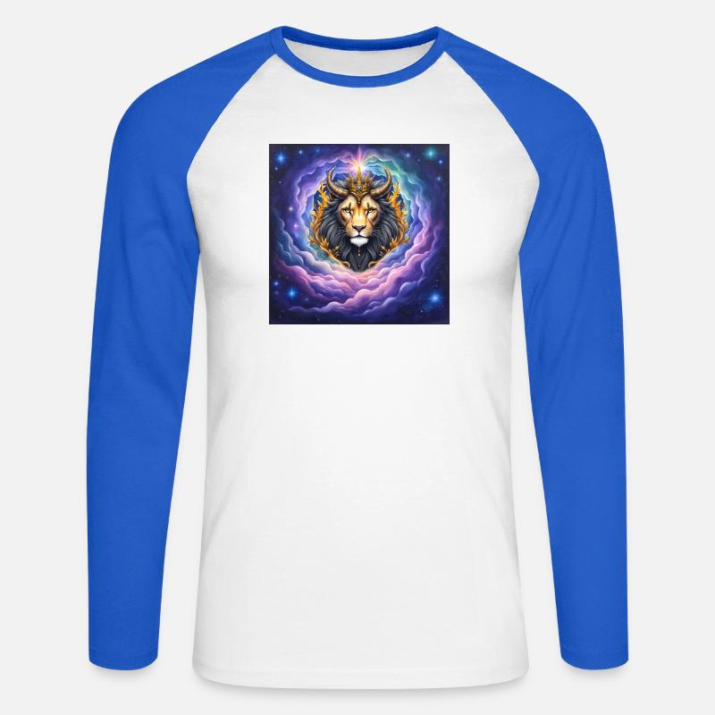 Leone Celeste con Corona d'Oro - Maglia da baseball a manica lunga da uomo - bianco/blu royal
