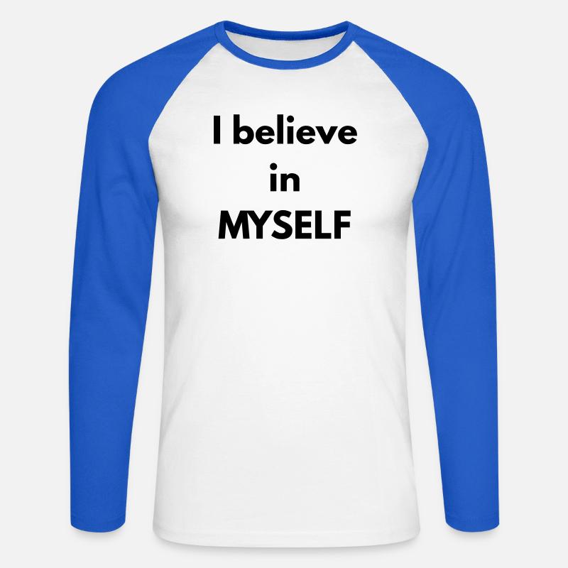 Ich glaube an MICH SELBST - Unisex Baseballshirt langarm - Weiß/Royalblau