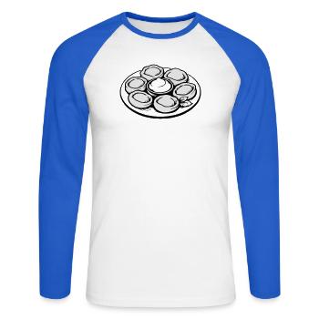 Pelmeni, Manti - T-shirt baseball manches longues Homme - blanc/bleu royal - Devant - Nik (191cm)