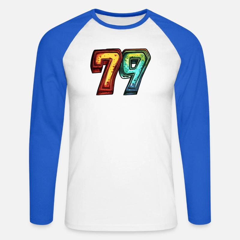 79 Numero Colorato - Maglia da baseball a manica lunga da uomo - bianco/blu royal