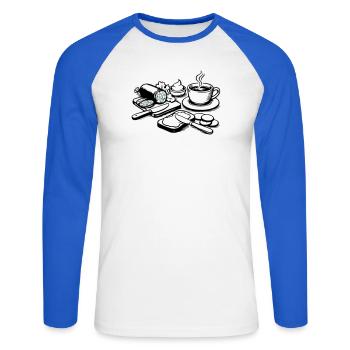 Mahlzeit - Unisex Baseballshirt langarm - Weiß/Royalblau - Vorne - Nik (191cm)
