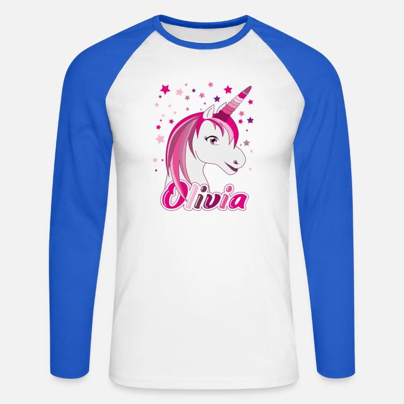 Olivia Einhorn, Mädchenname - Unisex Baseballshirt langarm - Weiß/Royalblau