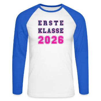 Erste Klasse 2026 – Einschulung Collegstyle pink - Unisex Baseballshirt langarm - Weiß/Royalblau - Vorne - Nik (191cm)