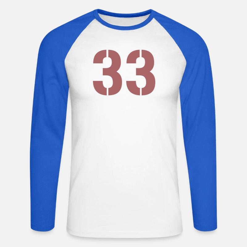 Blocco Numero Geometrico 33 - Maglia da baseball a manica lunga da uomo - bianco/blu royal