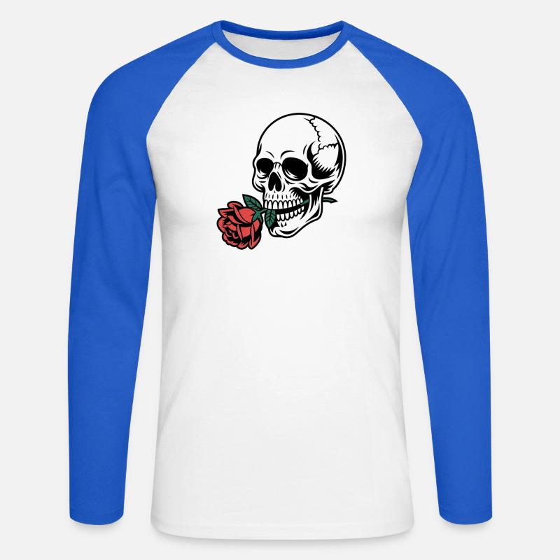 Rockabilly Skull – Rose Statement Gothic Love - Unisex Baseballshirt langarm - Weiß/Royalblau