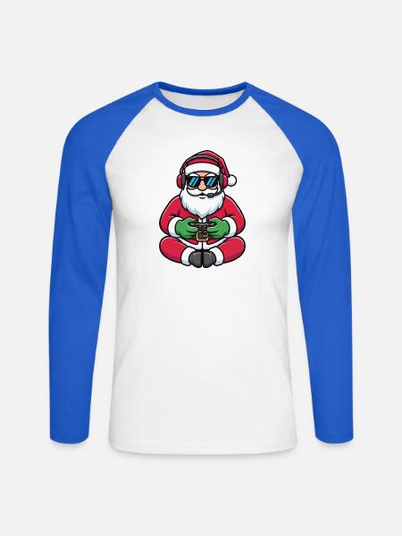 Gamer Weihnachtsmann Spielt Videospiel-Controller - Unisex Baseballshirt langarm - Weiß/Royalblau