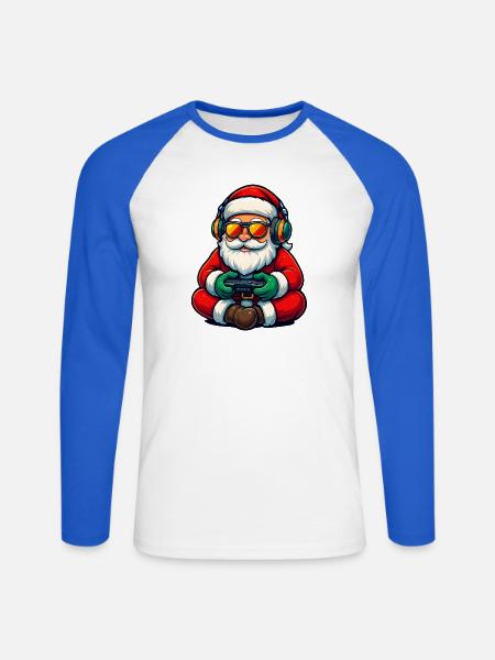 Gamer Weihnachtsmann Spielt Videospiel-Controller - Unisex Baseballshirt langarm - Weiß/Royalblau